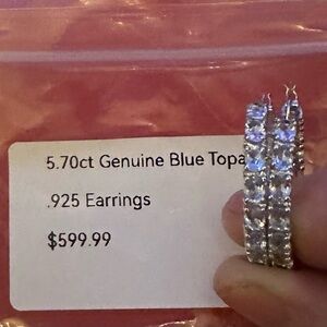Genuine Blue Topaz Sterling Silver Hoop Earrings